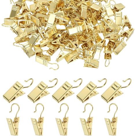 Curtain hooks, clips for string lights, decorative hooks, suitable for camping, handcrafted presentation, 100 pieces (gold) (1/5)