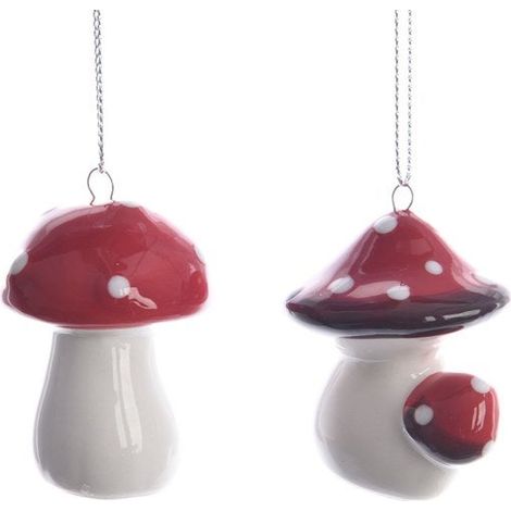 Deco noel a suspendre champignon terre cuite emaillee 4,5x4,5cm 2 variantes