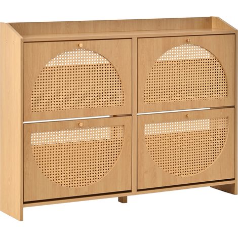 Scarpiera moderna 120 x 24 x 90 cm in MDF con 4 ante ribaltabili e 2 ganci, colore naturale (1/5)