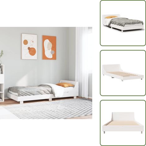 Massivholzbett ohne Matratze Weiß 100x200 cm Kiefernholz - Holzbettrahmen - Kiefernholzbett - Doppelbett - Weißes Bett - Bettkopfstütze (1/5)
