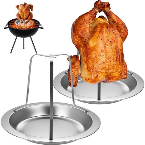 2 Set di Rôtissoires à Poulet, Rotissoire Verticale, Rotissoire Cuisson Barbecue, Gril à Poulet en Acier Inoxydable, Support Vertical pour Poulets, Fours, Grils et réchauds de Camping (1/5)