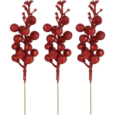 GARRYFIZH Décorations de sapin de Noël, couronnes de fruits, décorations de vigne, accessoires, 15 pièces, paillettes dorées, baies de cerises artificielles à sequins, 3 rouges (1/4)