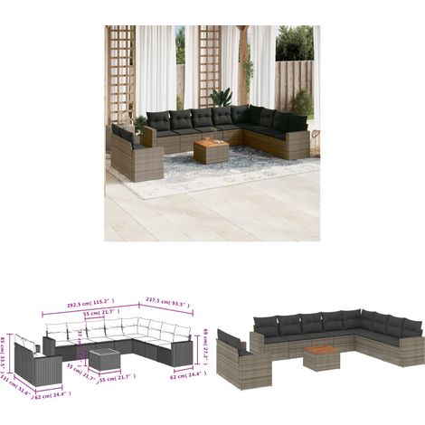 11-tlg. Garten-Sofagarnitur mit Kissen Grau Poly Rattan - Gartensorte - Gartenmöbel Set - Outdoor Möbel - Lounge Garnitur - Rattan Gartenmöbel - Home & Living (1/3)