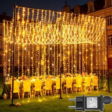 2 Pièces Rideau Lumineux, 6x3m 600 LED Guirlande Rideau Lumineuse Alimenta Secteur, 8 Modes Guirlande Lumineuse Pour Interieur Exterieure Chambre Plafond Balcon Mariage Décoration - Blanc (1/5)