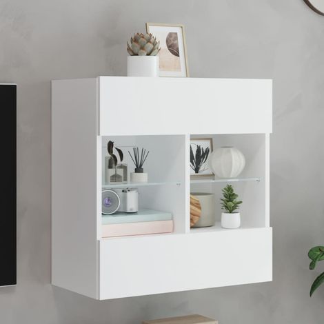 TV-Wandschrank mit LED-Leuchten Weiß 58,5x30x60,5 cm (1/5)