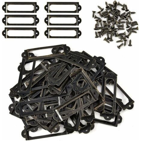 50 pcs Lable Holder Bookcase Drawer Cabinets Handle Nameplate with Screws, 60 x 17mm, Antique Bronze, (1/5)