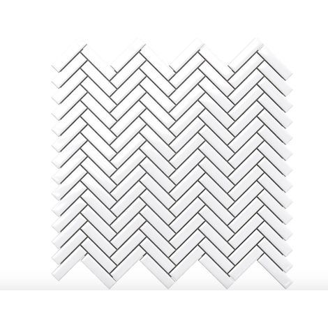 Ilcom mosaico  in ceramica su rete per bagno e cucina 28cm x 27cm - Gloss white chevron (1/5)