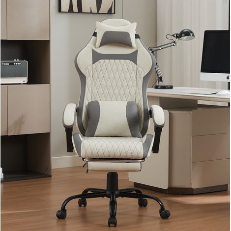Fauteuil gaming ergonomique inclinable PVC blanc gris OKMYHOME