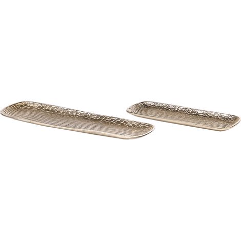 Conjunto de 2 bandejas de metal dorado texturizado joyero glamour accesorio Brantas
