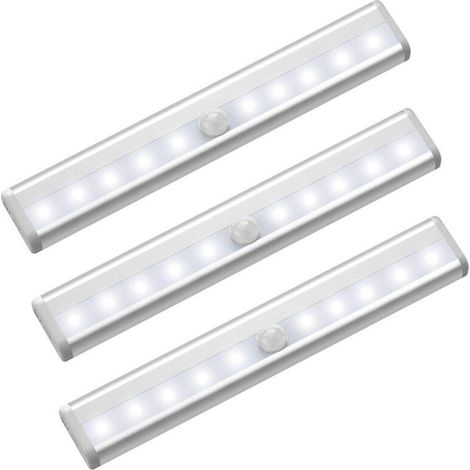 3 Pack LED Cabinet Lights with Motion Sensor, 10 LED Spotlights Wireless, LED Lights for Wardrobe, Battery Powered LED Lighting with Magnetic Strips, Night Light for Kids, Stairs, Hallway