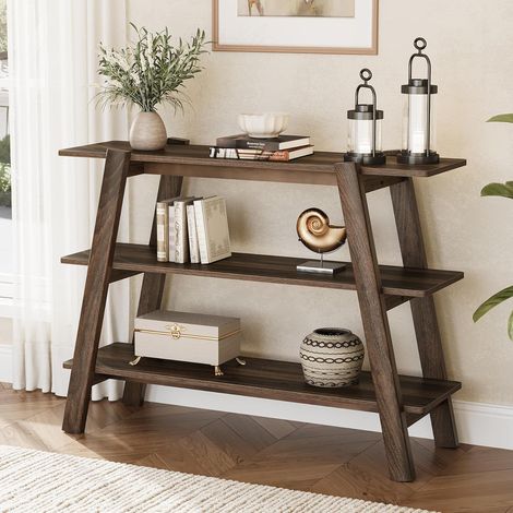 Tribesigns 105cm Entryway Table Console Tables, 3-Tier Sofa Table Narrow Long with Open Storage Shelves for Living Room, Farmhouse Wooden Behind The Couch, Foyar Entrance,Hallway,Rustic Brown (1/5)
