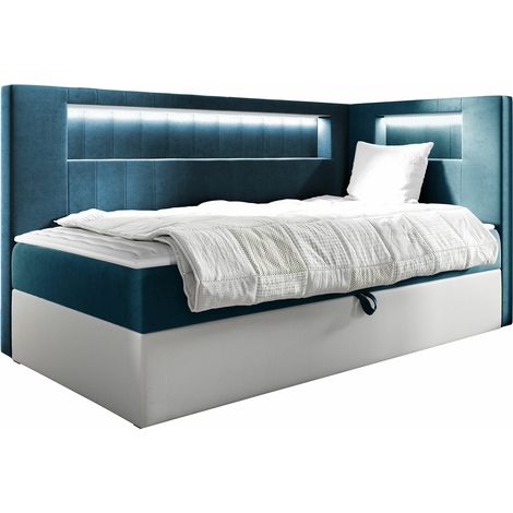 Lit boxspring Lucus VIII, Soft 017 + Fresh 34, Unique, Continental, 90x200, Faux cuir, Tissu, Disponible, 102x212x104cm, LED: Disponible (1/5)