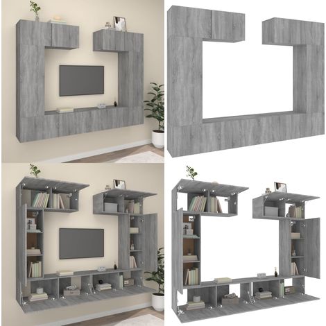 Set de muebles para TV 6 pzas madera contrachapada gris Sonoma - Muebles de madera contrachapada - Muebles para pared