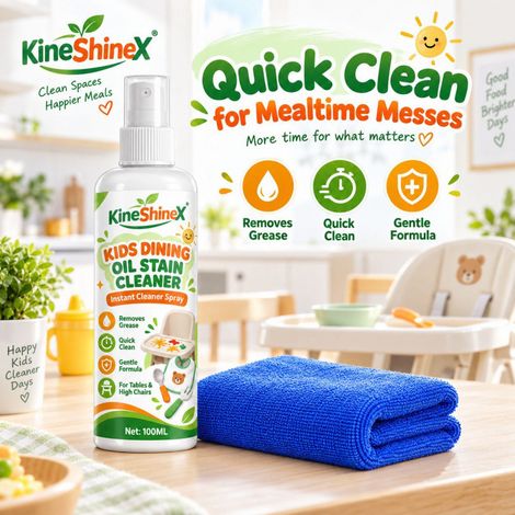 KineShineX Sofort-Ölflecken-Reinigungsspray für Kinder 100ml - Entfernt Öl von Babyhochstühlen, Tellern und Tischen (1/5)