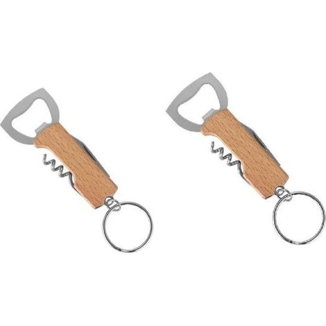 Porte-clés décapsuleur multifonctionnel avec manche en bois – Décapsuleur portable idéal pour les bars, les fêtes, le camping, accessoire pour hommes, pères et amateurs de bière, marron, taille unique (1/5)