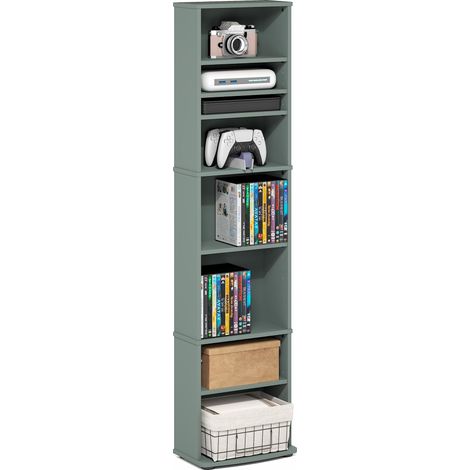 Étagère À DVD, Étagère À CD Haute Et Étroite À 8 Niveaux, Meuble De Rangement Multimédia, Idéale pour Le Salon Ou Le Bureau, Vert Sauge (1/5)