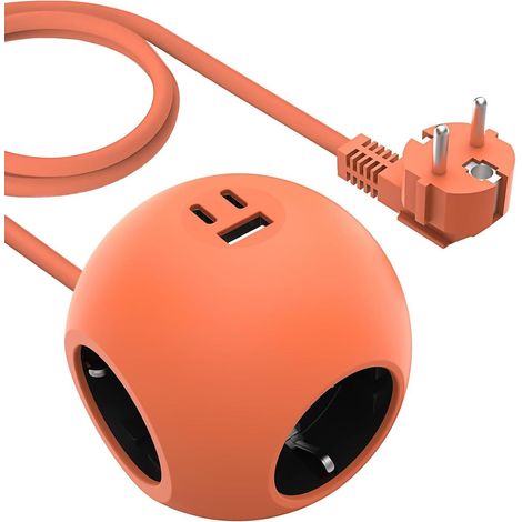 Multiprise Cube avec 3 Prises AC, Prise Multiple avec 1 USB et 2 Type C(PD 25W), 4000 W/16 A Bloc multiprise, rallonge multiprise avec câble de 1,5 m pour Maison, Bureau et Voyage (Orange) (1/5)