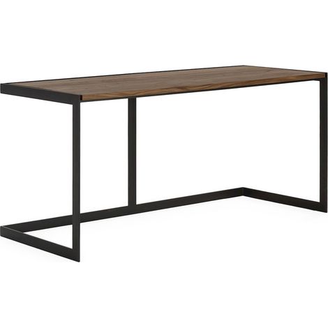 Bureau bois d'orme et métal finition noyer noir mate élégant - noyer foncé et noir mate (1/4)