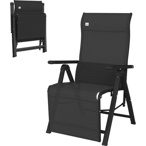 Chaise longue pliable, transat bain de soleil inclinable avec dossier réglable sur 9 positions, coussin lombaire, noir (1/5)