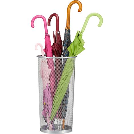 Porte-parapluies en métal Support pour bâtons et Cannes tressé métallique diamètre 26 cm, 50 cm Hauteur Argent (1/5)