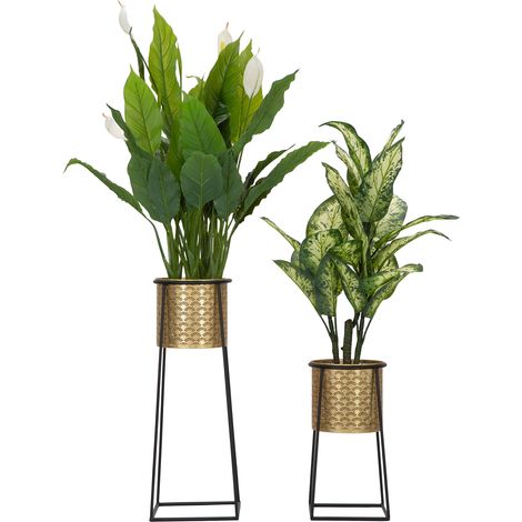 Vaso Tikal, set de 2, portavasi removibles, estructura negra, diámetro grande: 22 cm, pequeño: 20 cm, oro (1/5)