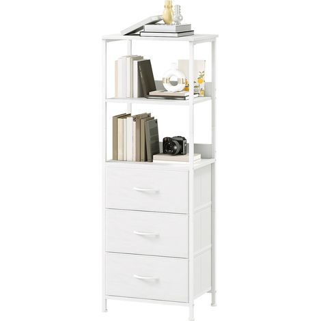 Commode Chambre, 3 Tiroirs en Tissu, 30P x 42l x 115H, Blanc (1/5)