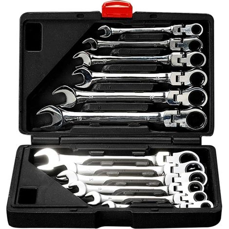 Jeu de 12 clés à cliquet réglables pour espaces restreints, clés rapides métriques 8-19 mm en acier au chrome-vanadium (CR-V) (1/4)