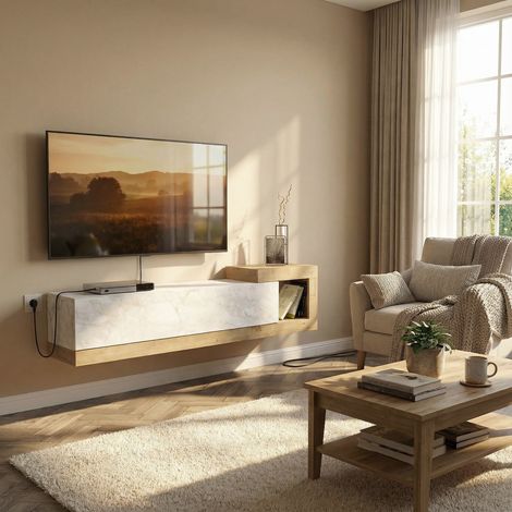 TV Lowboard Bliss Wieß Marmor Optik-Safir