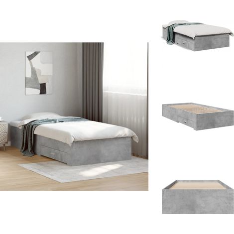 Cadre de lit avec tiroirs sans matelas gris béton 90x190 cm - Cadre De Lit - Lit Double - Lit Avec Tiroirs - Meuble De Chambre - Literie (1/5)
