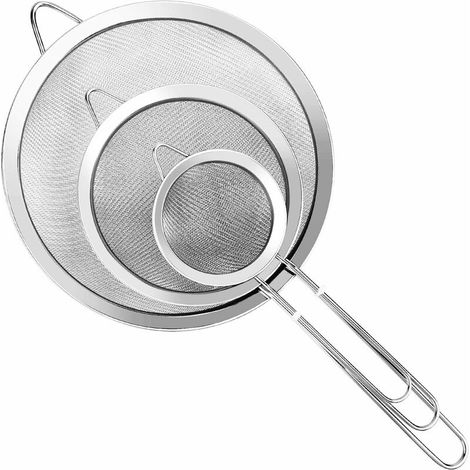 Set of 3 Extra Fine Mesh Strainers with Handle, for Kitchen Food Flour Cooking (1/4)