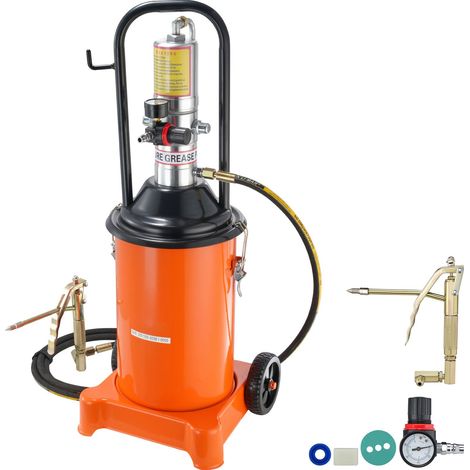 Pompe à graisse pneumatique 3 gallons (12 L) avec tuyau haute pression de 4 m et pistolet graisseur, pompe à graisse sur roues, rapport de pression 50:1 (1/5)