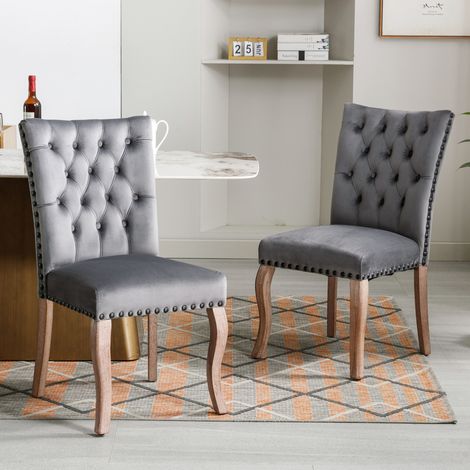 Chaise de salle à manger moderne en velours gris avec structure en bois massif,49×63×95cm (1/5)