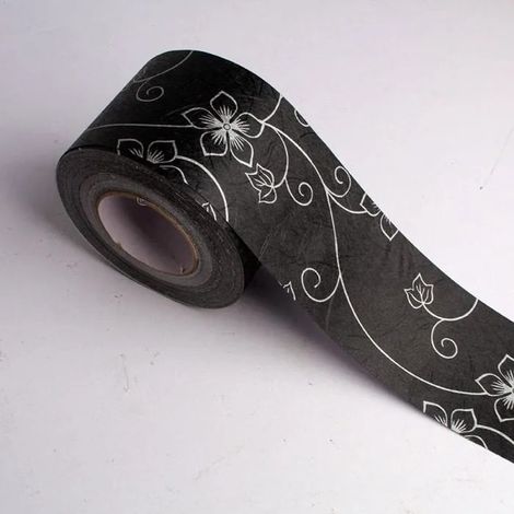 Frises Papier Peint Fleurs noires et blanches 12x500cm, moulure murale autocollante, plinthe - Fleurs Noires et Blanches 12 X 500 cm (1/4)