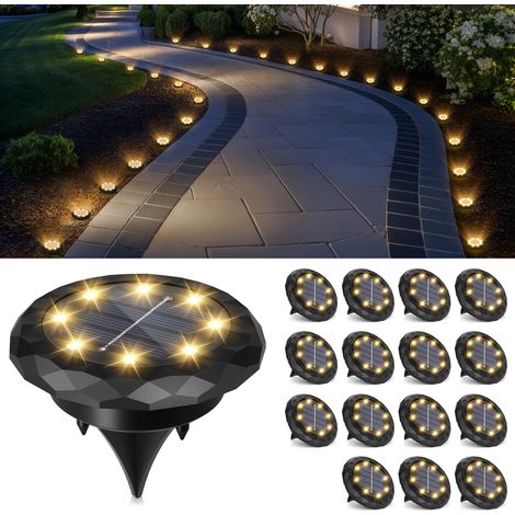 Lot de 16 mini lampes solaires encastrables – Étanches, autonomes – Parfaites pour jardin, allée, entrée et paysagisme-Lumière chaude (1/5)