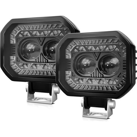 Barre lumineuse LED, 2 pièces 120 W 18 000 lm, feux de conduite super lumineux, étanches, antibrouillard carrés avec DRL ambre pour voiture, moto, SUV, ATV, camion (1/5)