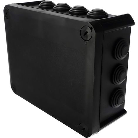 Boîte de dérivation étanche en saillie, presse-étoupes, couvercle à visser 190x150x75mm IP66 noir EDO Technic