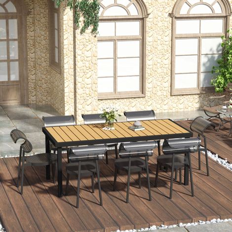 Gartentisch 190x90x74 cm Naturholz-Optik Aluminium mit verstellbaren, rutschfesten Fußpolstern (1/5)