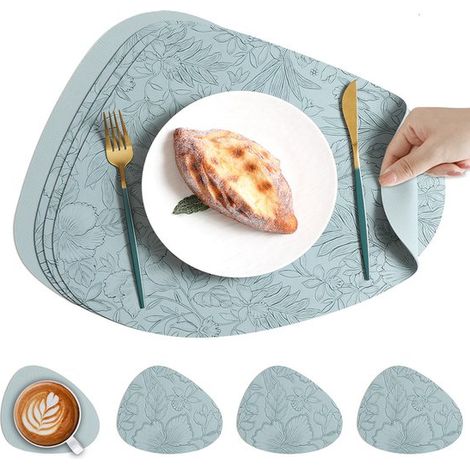 Platzsets – Platzsets aus Kunstleder – Rutschfeste Platzsets aus Kunstleder – Wasserabweisende Innenseite – Untersetzer – Flecken- und hitzebeständig – 35 x 39 cm – Hellblau – 6er-Set