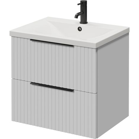 Helix 460 Fluted Satin White 600mm Wall Mounted 2 Drawer Vanity Unit with Glide Basin