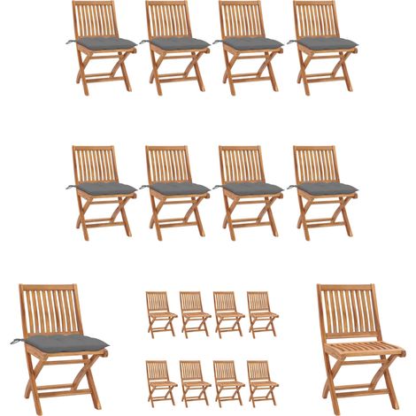 Holz Gartenstühle - vidaXL Klappbare Gartenstühle mit Kissen 8 Stk. Massivholz Teak - Gartenstühle mit Kissen (1/5)