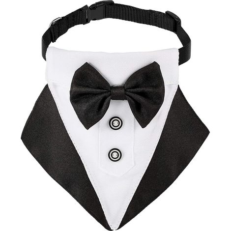 Formal Dog Tuxedo Bandana Dog Wedding Bandana Dog Collar with Bow Tie and Tie Designs Adjustable Black Collar Formal Tuxedo Dog Bow Tie Adjustable Bandana (Black) (1/5)
