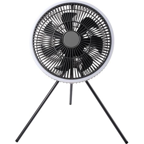Linterna-ventilador 2 en 1 para camping con mando a distancia magnético, trípode desmontable y función de temporizador, ideal para acampar, pescar y hacer senderismo.