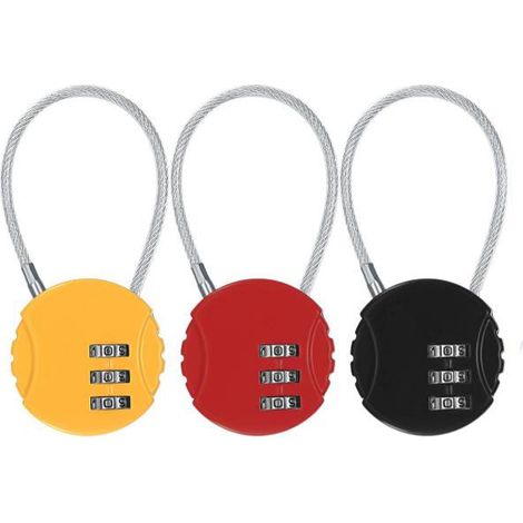 BEBUSINGOTO 3 Pièces Cadenas à Combinaison, Petit Cadenas à Code Cable, Cadenas de Sécurité à Combinaison à 3 Chiffres Réinitialisables pour Valise Sac de Voyage Casier (1/5)