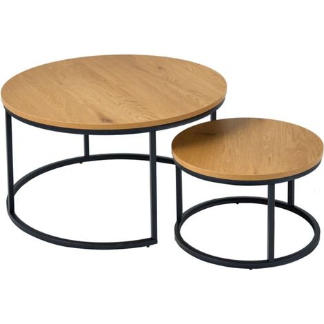 Mesas nido VELTO redondas con aspecto de madera y metal negro (1/5)