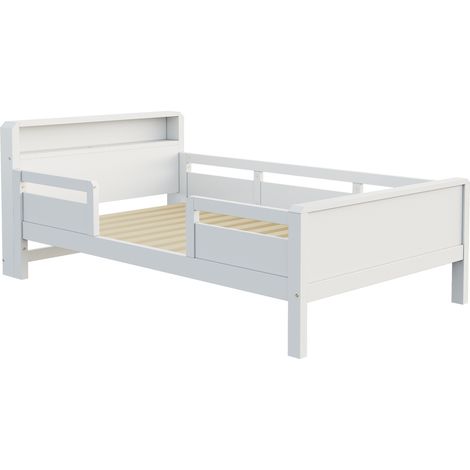 Cama infantil 90 x 200 cm de pino blanco con USB Type-C, LED y cabecero con almacenaje (1/5)