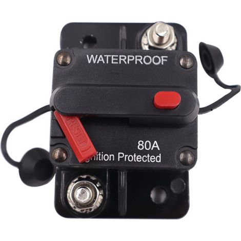 Disjoncteur 80 A pour moteurs de pêche à la traîne marins, bateaux et VTT, alimentation manuelle 12 V-42 V CC avec réarmement manuel, fusible en ligne étanche, onduleur (80 A) (1/2)