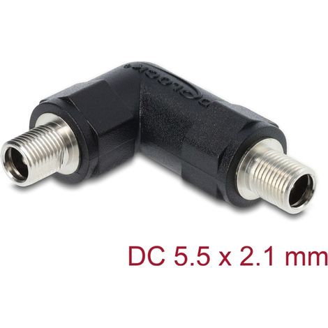 Delock Hohlstecker Adapter DC 5,5 x 2,1 mm Buchse auf Buchse mit Gewinde gewinkelt 90°