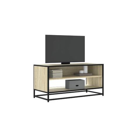 Meuble TV chêne sonoma 91x40x46 bois d'ingénierie et métal (1/5)