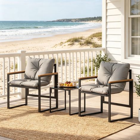 Ensemble lounge de jardin 3 pièces, fauteuils et table basse, mobilier extérieur minimaliste, assise de terrasse élégante (1 table + 2 chaises) (1/5)