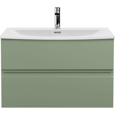 Hudson Reed Urban Wall Hung 2-Drawer Vanity Unit with Basin 4 Satin Green - 800mm Wide (1/5)